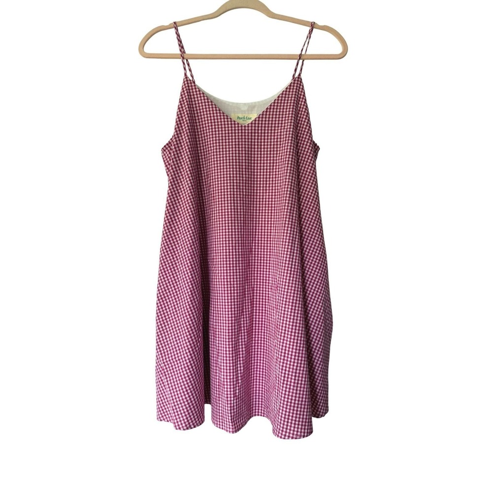 Peach Love California Pink Gingham Mini Dress Spaghetti Strap V-Neck Medium NEW